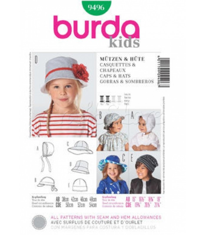 Burda Πατρόν Παιδικά Καπέλα 9496