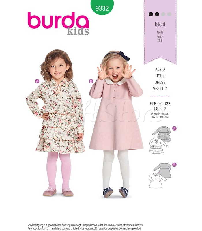 Burda Πατρόν Κοριτσίστικα Φορέματα 9332