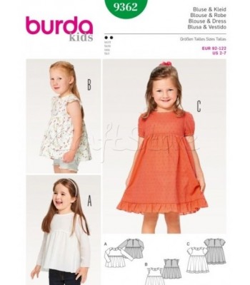 Burda Πατρόν Κοριτσίστικες Μπλούζες και Φόρεμα 9362