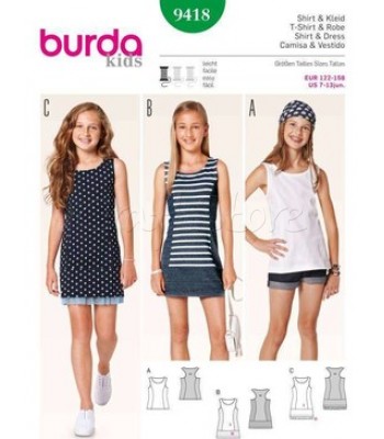 Burda Πατρόν Κοριτσίστικα Φορέματα και Μπλούζα 9418
