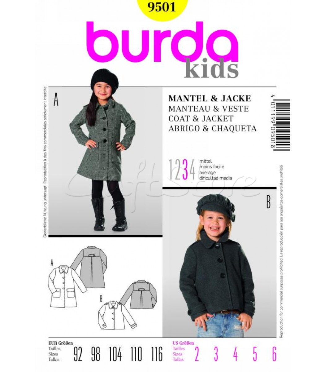 Burda Patron Paidikh Zaketa Kai Palto 9501 Raptikh Burda