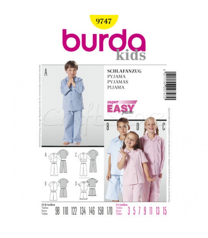 Burda Πατρόν Παιδικές  Πυτζάμες 9747