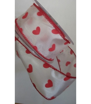 Κορδέλα Οργάτζα Πουά Καρδιές με σύρμα 4cm (ανά μέτρο)