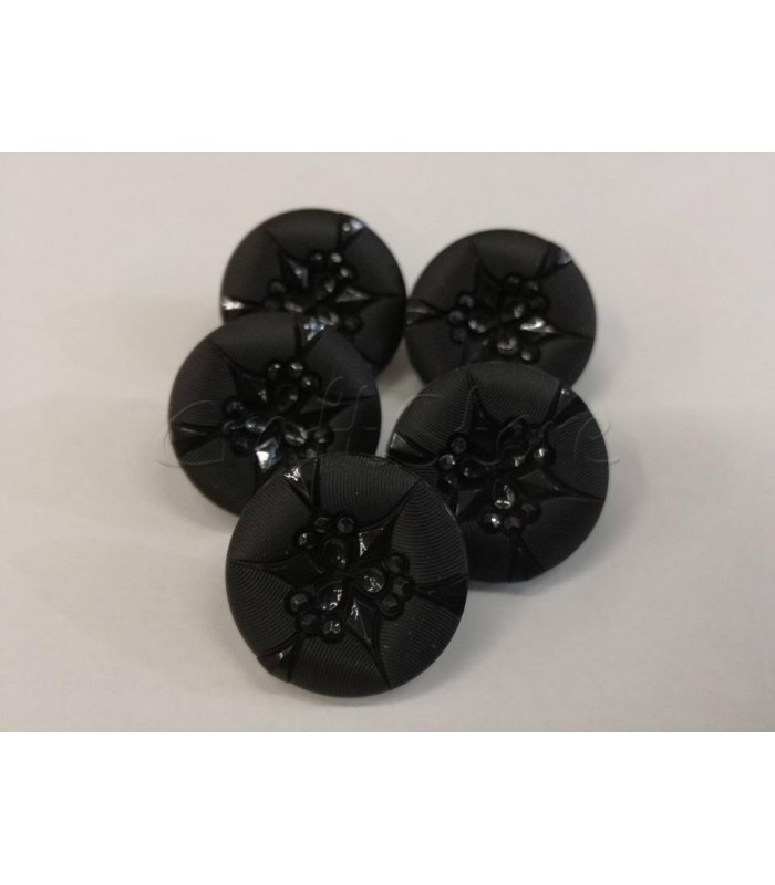 Κουμπι Ιταλίας Μπουλ με Πόδι Σχέδιο Λουλούδι Μαύρο 15mm  (5τμχ)