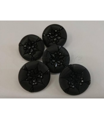 Κουμπι Ιταλίας Μπουλ με Πόδι Σχέδιο Λουλούδι Μαύρο 20mm  (5τμχ)