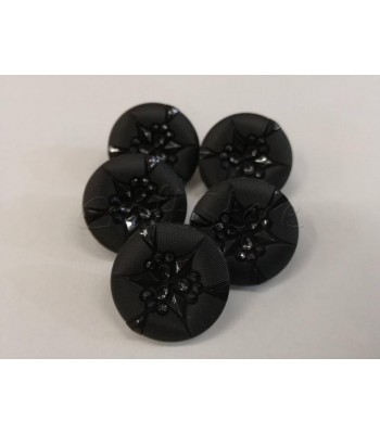Κουμπι Ιταλίας Μπουλ με Πόδι Σχέδιο Λουλούδι Μαύρο 25mm  (5τμχ)