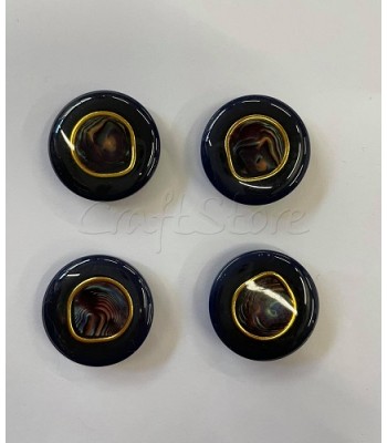 Κουμπιά Μπλε Σκούρο Σμάλτο με Χρυσό 25mm  /4τμχ