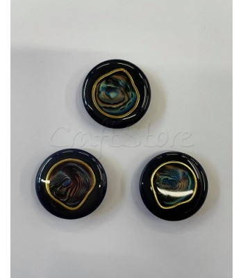 Κουμπιά Μπλε Σκούρο Σμάλτο με Χρυσό 30mm  /3τμχ