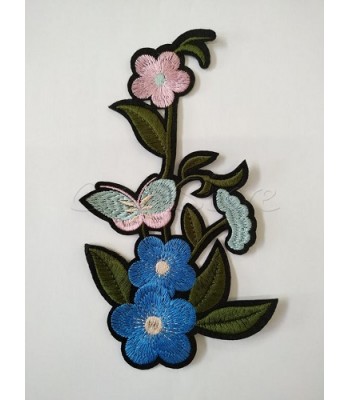 Μοτίφ Διακοσμητικό Θερμοκολλητικό Μπλε Λουλούδια με Πεταλούδες 19εκ. / 1 τμχ